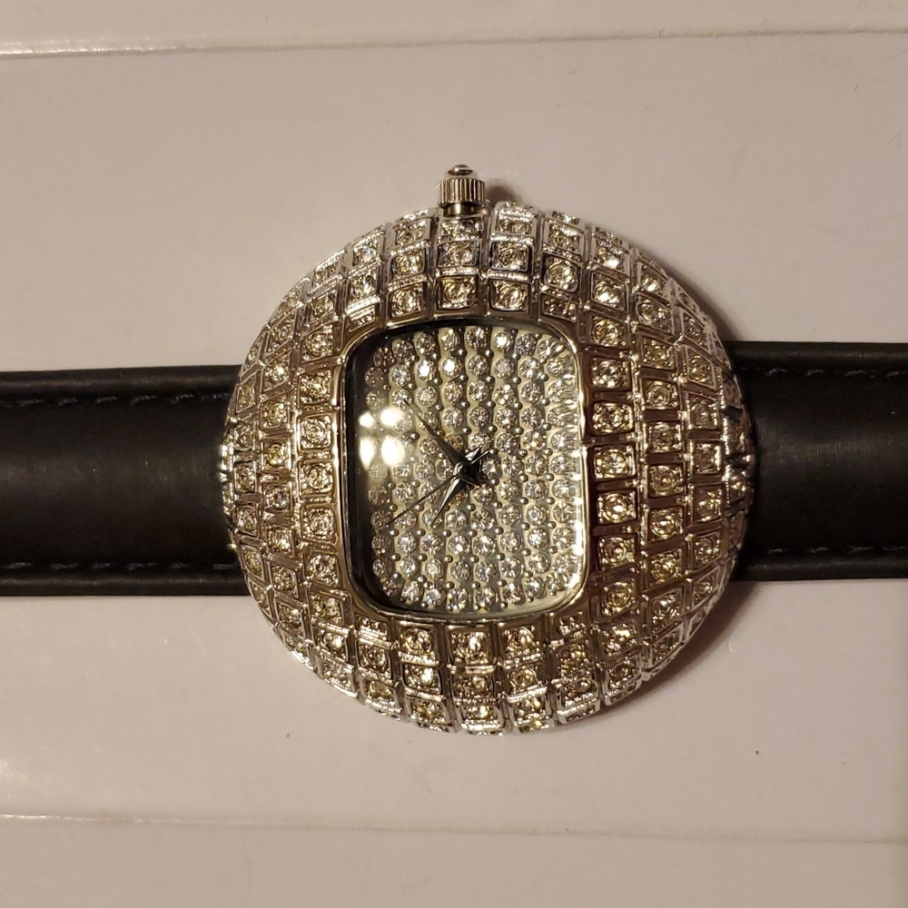 Limited Edition Couture Collection by Adrienne Crystals Watch Black Band. NWT